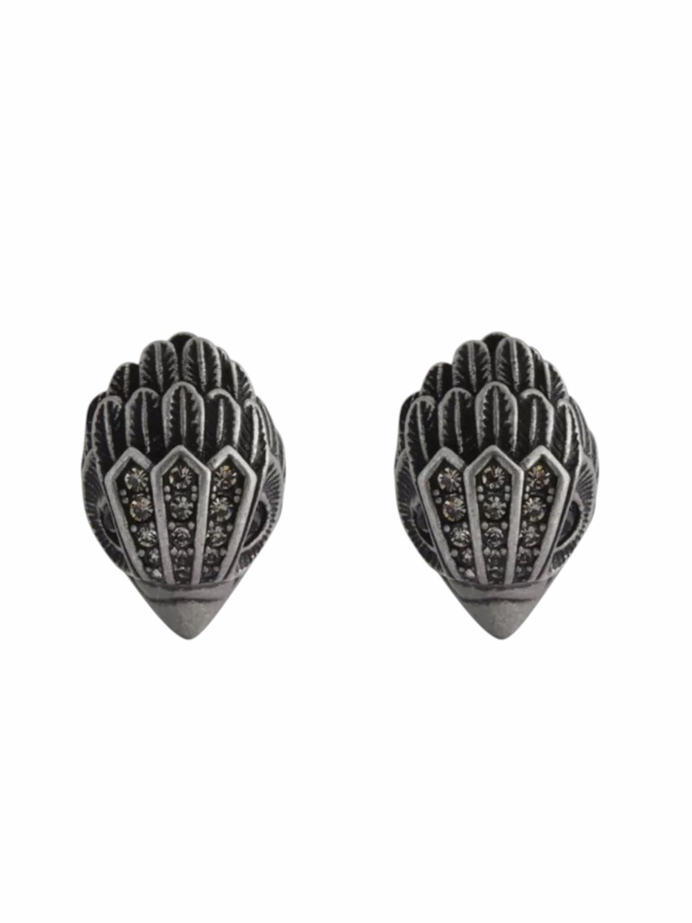 Kurt Geiger Antique Silver Feather Stud Earrings